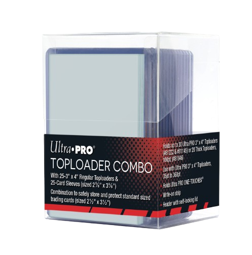 Kit combo de protection Ultra PRO avec boite de rangement vingt cinq sleeves et vingt cinq toploaders