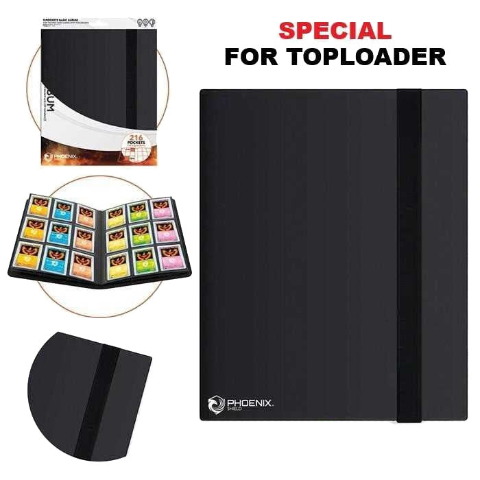 Album Flex Phoenix Shield Noir spécial Toploaders. Portfolio de 216 cases avec insertion latérale pour ranger les cartes de collection.