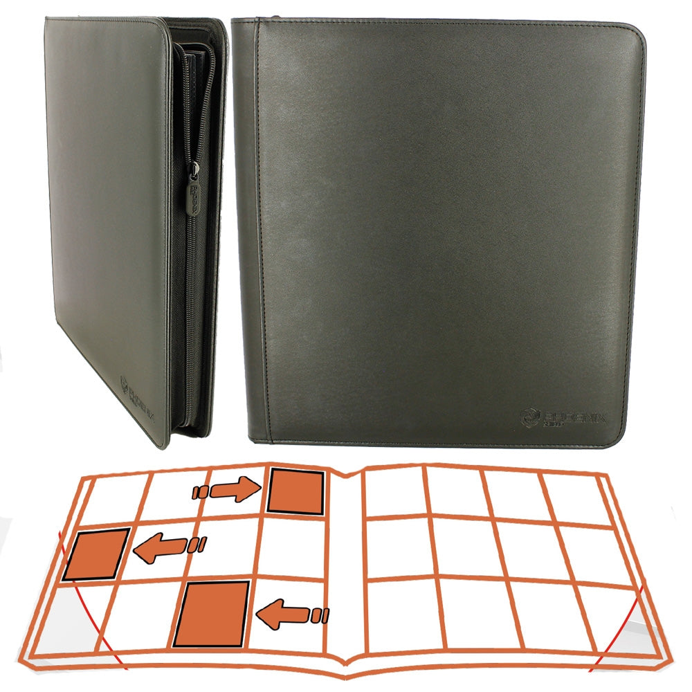 Album Maxi Deluxe Phoenix Shield Noir. Portfolio de 480 cases (12 par page) avec fermeture éclair pour ranger et protéger les cartes à collectionner.