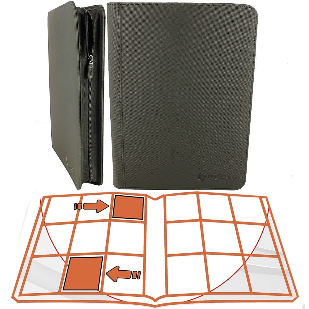 Album Deluxe Zip Phoenix Shield Noir pour Toploaders. Portfolio de 360 cases avec fermeture éclair pour ranger les cartes de collection.